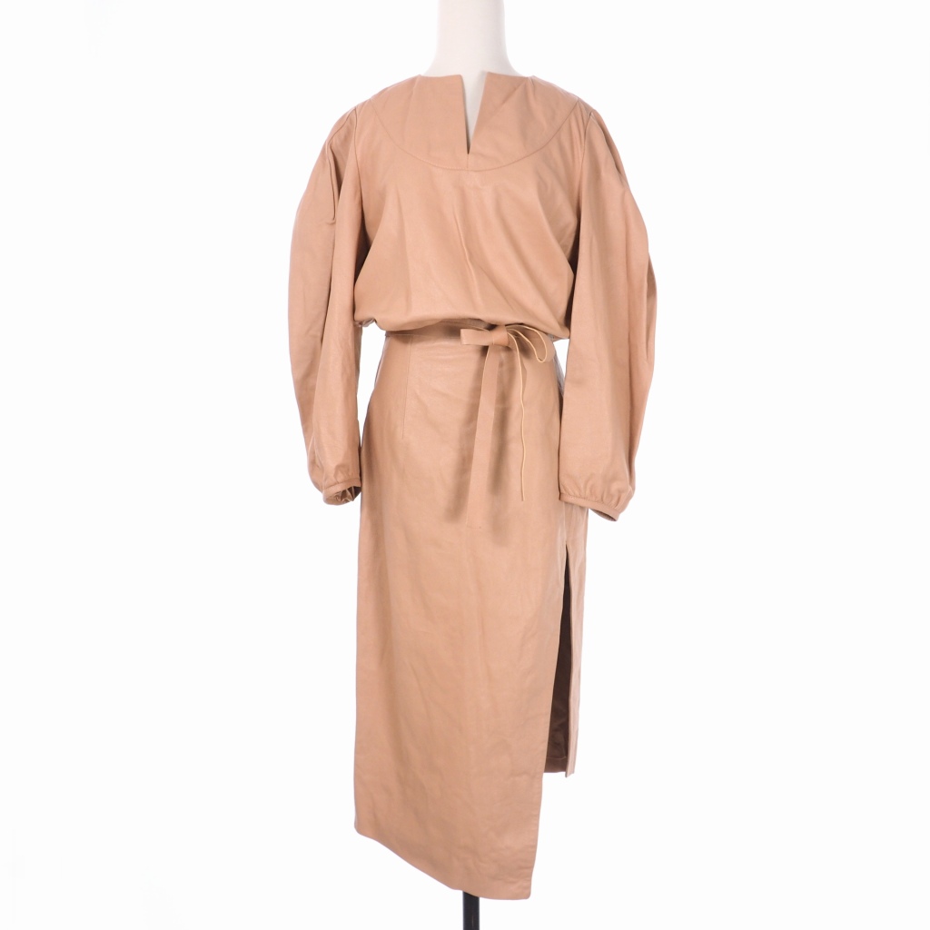 【中古】オフホワイト OFF WHITE LEATHER PUFFY SLEEVES DRESS レザー パフスリーブ ドレス ワンピース 40 ベージュ オフホワイト OFF WHITE LEATHER PUFFY SLEEVES DRESS レザー