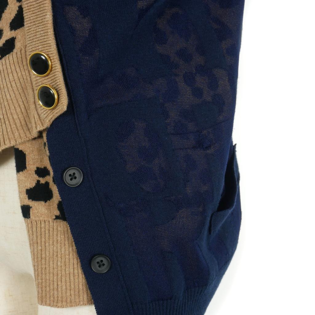 カラー kolor 21SS アシンメトリー レオパード ドッキングニット 半袖 2 紺 ネイビー 21SCL-N04318 レディース カラー kolor 21SS アシンメトリー レオパード ドッキングニット