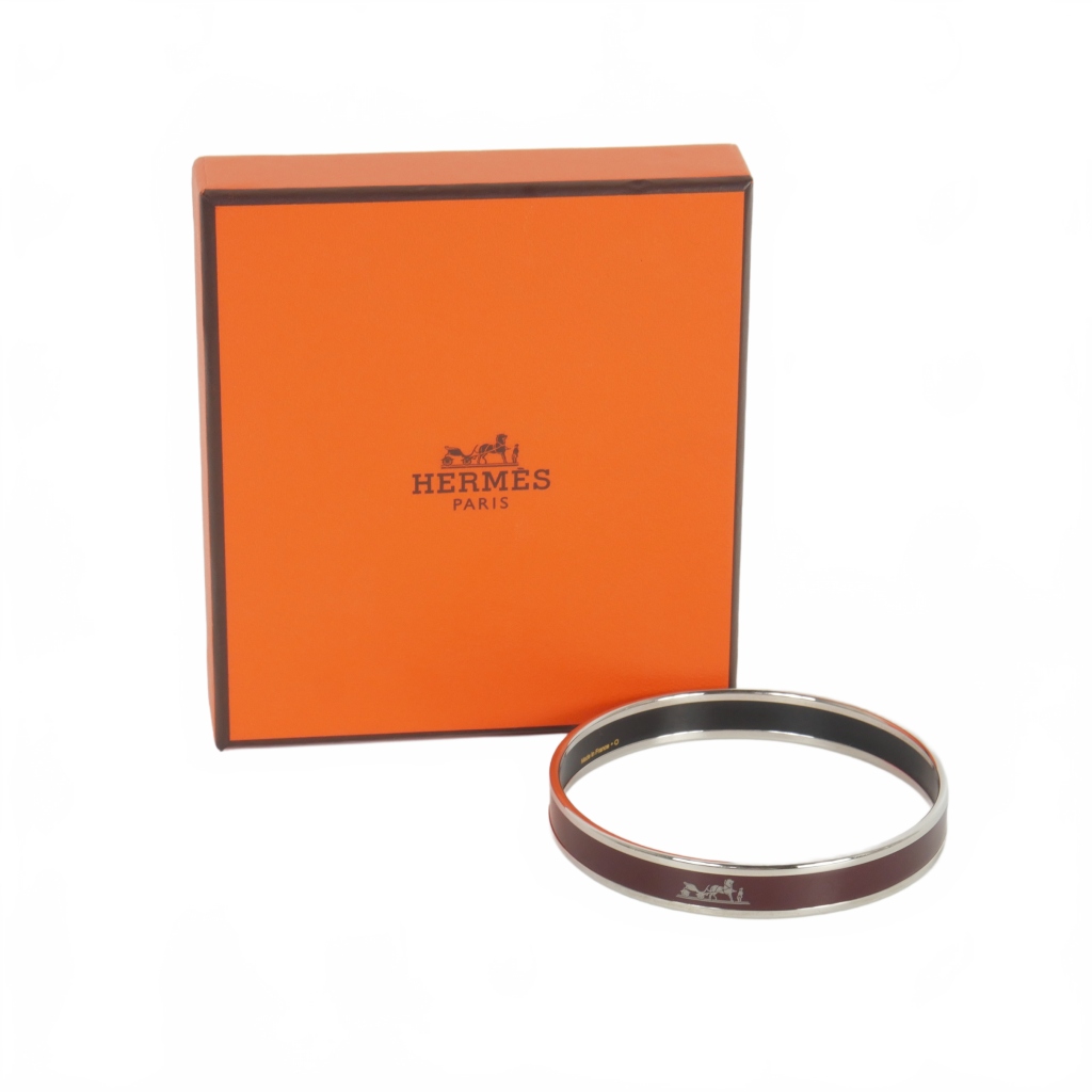 HERMES エルメス バングル エマイユ 和柄 オレンジ系×ブラック×シルバー HERMES エルメス バングル エマイユ 和柄 オレンジ系×ブラック