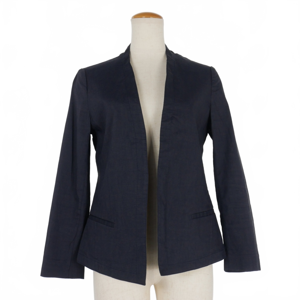 セオリー Theory ノーカラー リネン混 ストレッチ ジャケット 長袖 2