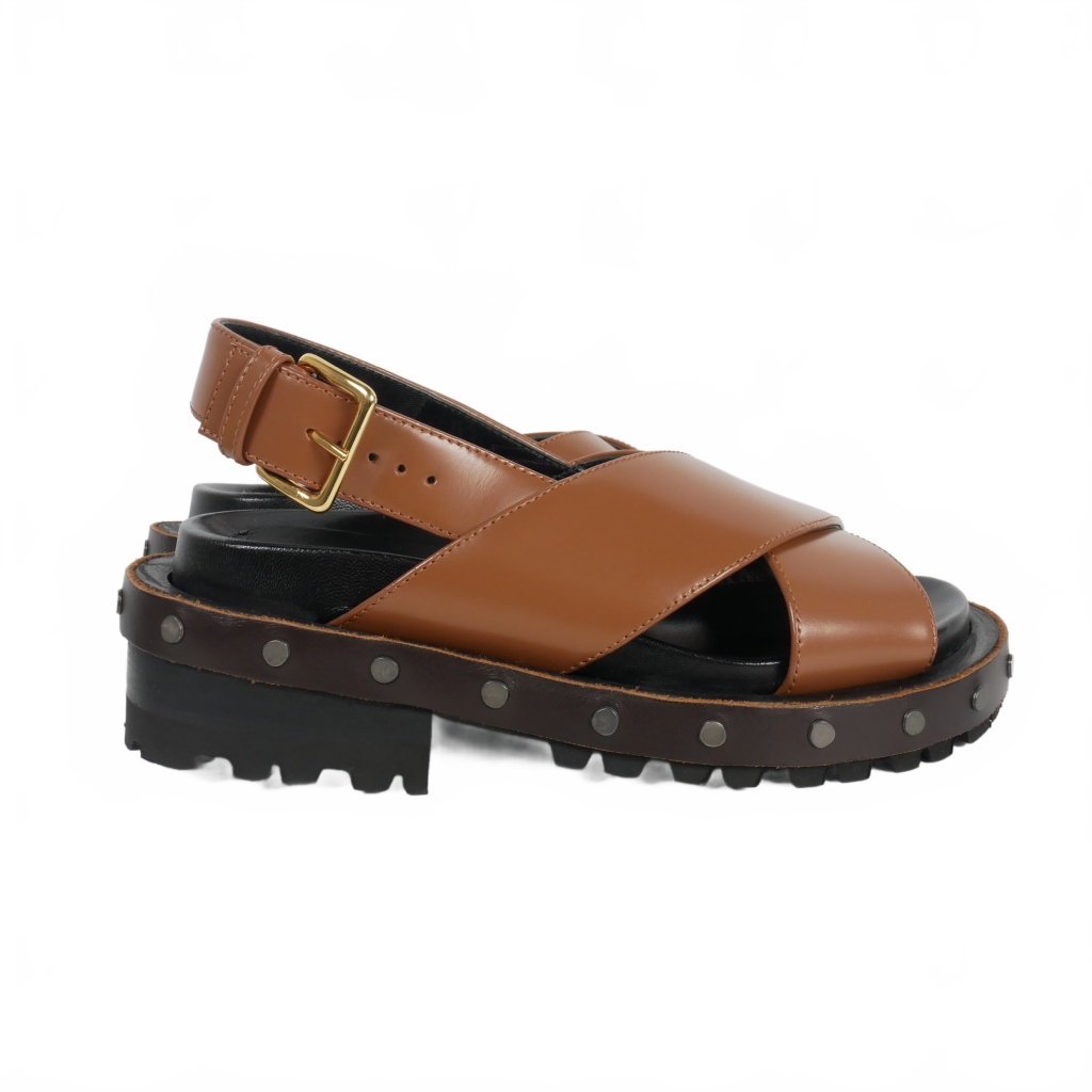 MARNI ブラウン クロスストラップサンダル