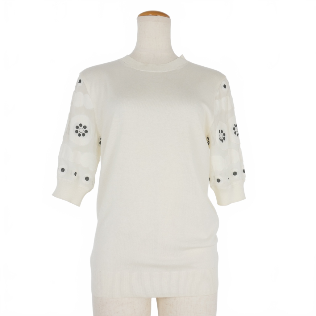 クロエ CHLOE 袖シースルー 切り替え コットンニット トップス 半袖 XS 