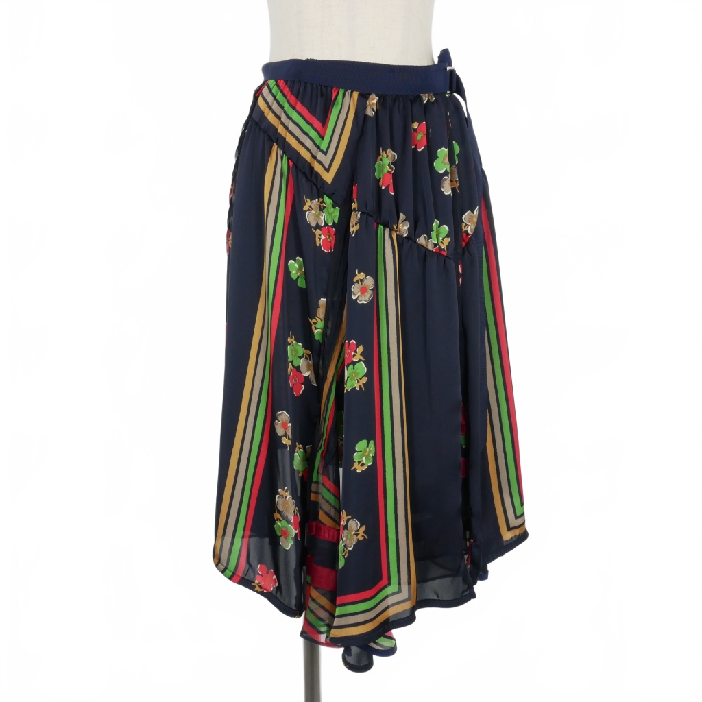 サカイ sacai 17SS ラップスカート レイヤード 膝丈 ストライプ柄 1 