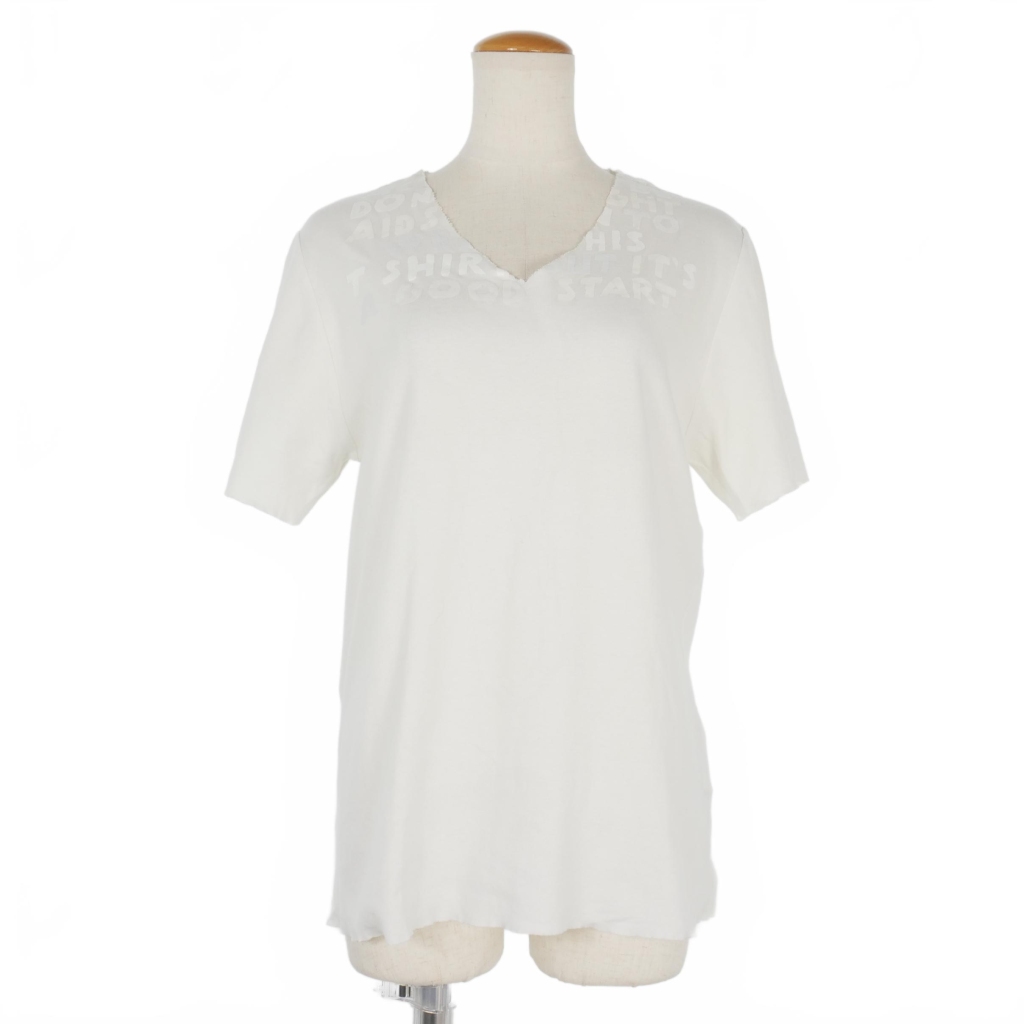 メゾンマルジェラ Maison Margiela エイズ プリント Tシャツ カットソー 半袖 カットオフ Vネック S 白 ホワイト S31GC0464 レディース メゾンマルジェラ Maison Margiela エイズ プリント Tシャツ