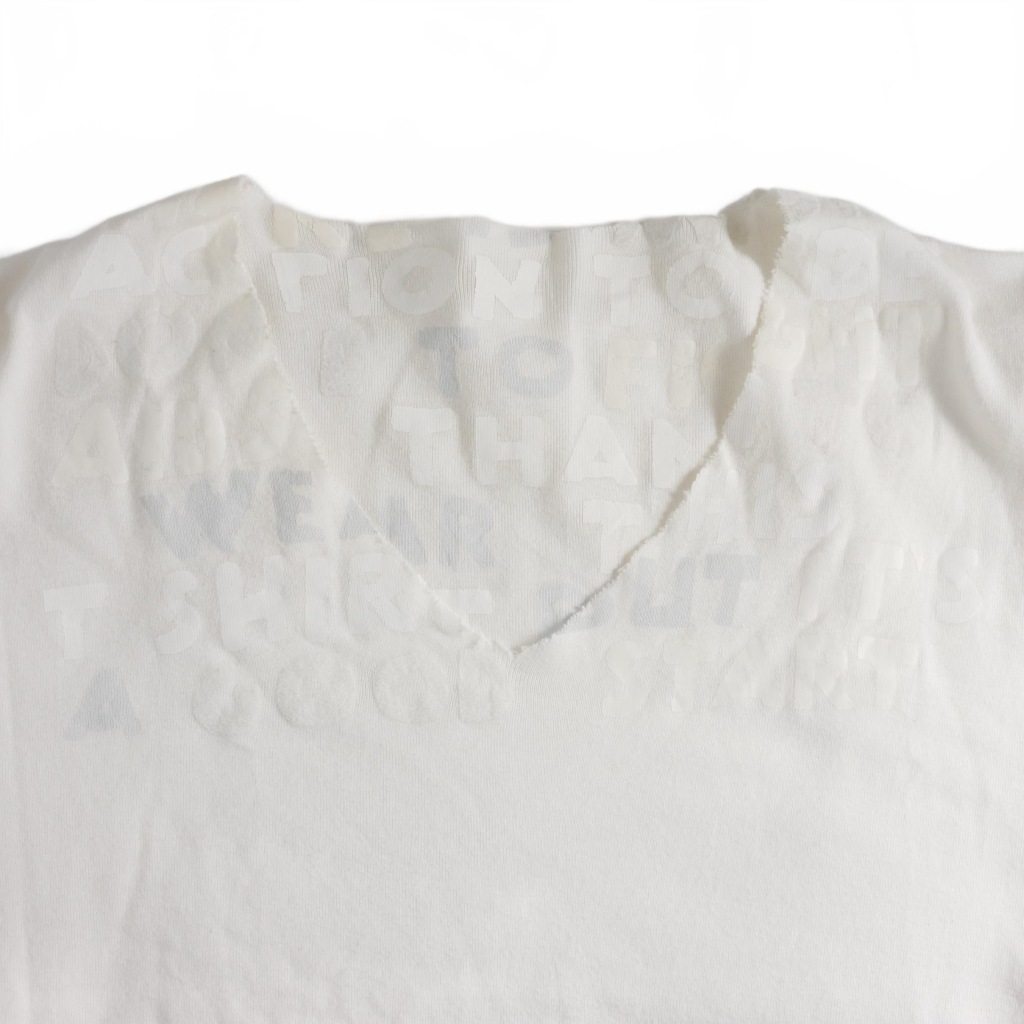メゾンマルジェラ Maison Margiela エイズ プリント Tシャツ カットソー 半袖 カットオフ Vネック S 白 ホワイト S31GC0464 レディース メゾンマルジェラ Maison Margiela エイズ プリント Tシャツ