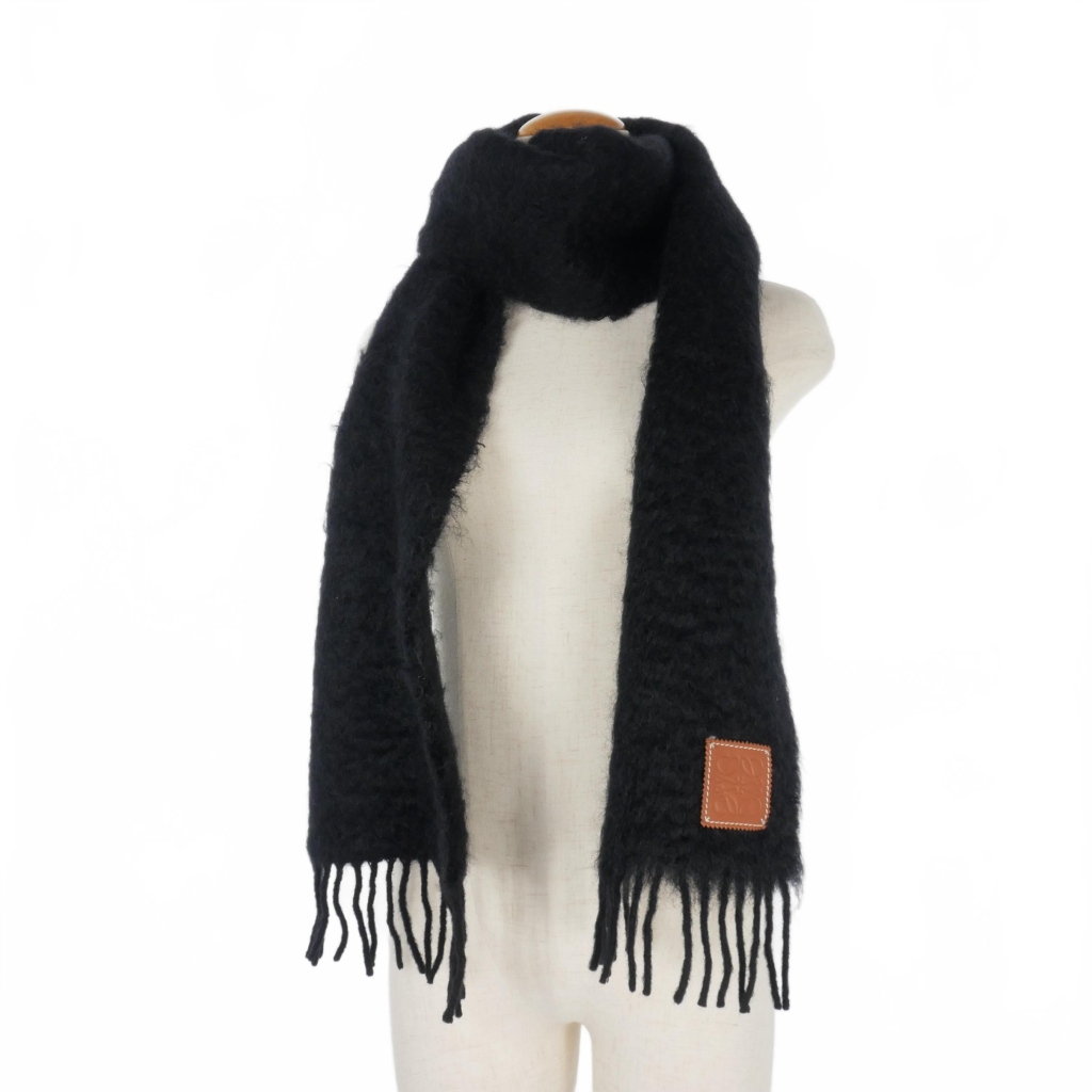 ⭐️ほぼ未使用⭐️ ロエベ マフラー モヘア アナグラム レザーロゴ LOEWEロエベ アナグラム モヘアマフラー ロエベ アナグラムロゴ