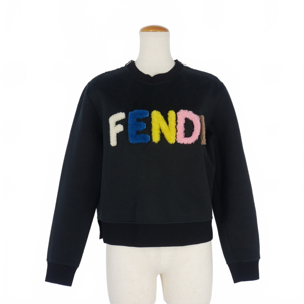 フェンディ FENDI ボアロゴ クロップド スウェット トレーナー 38 黒 
