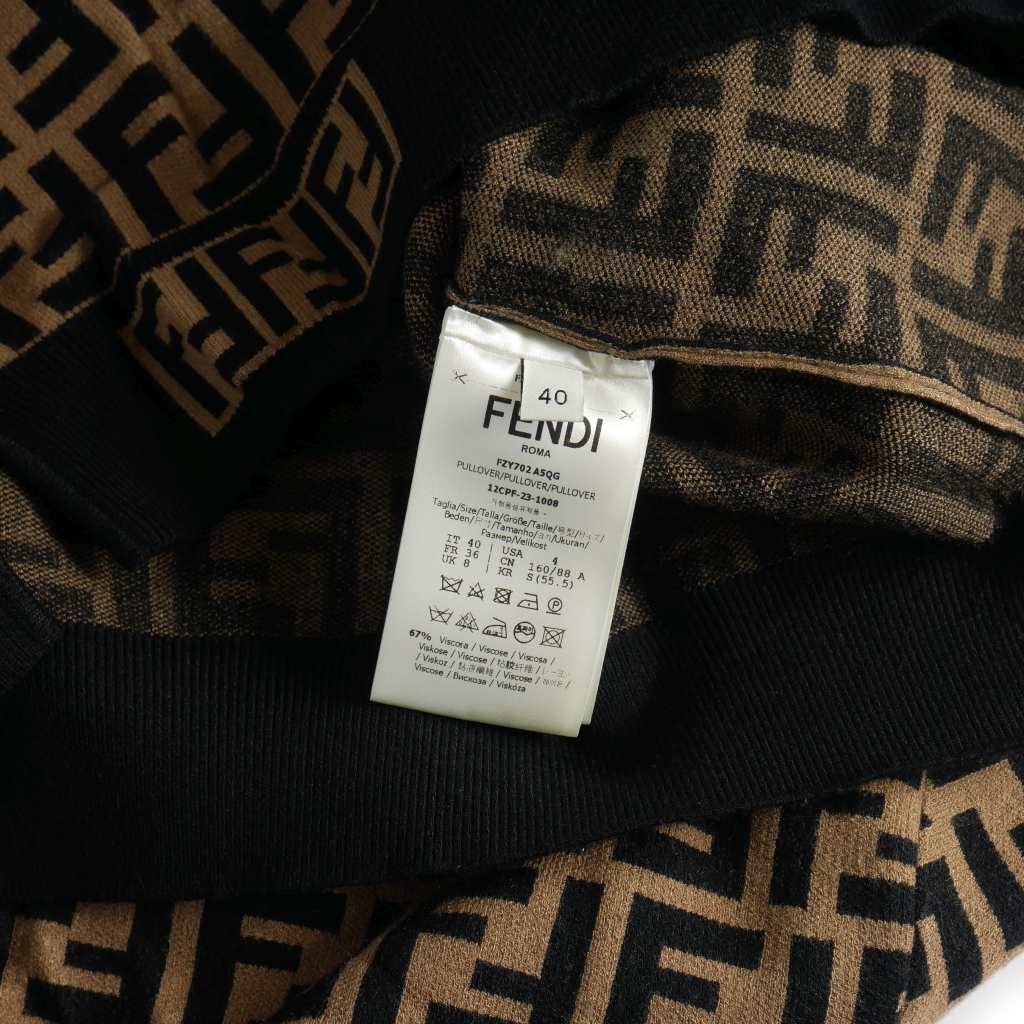 フェンディ FENDI FFロゴ ズッカ柄 半袖 ニットセーター 40 ブラウン 茶 FZY02 45QG 国内正規 レディース フェンディ FENDI FFロゴ ズッカ柄 半袖 ニットセーター 40