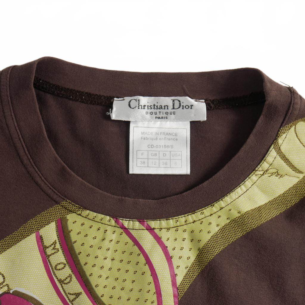 クリスチャンディオール Christian Dior 2002SS ジョンガリアーノ期 タクシープリント Tシャツ 半袖 ヴィンテージ 38 茶 ブラウン CD-03156 クリスチャンディオール Christian Dior 2002SS ジョン
