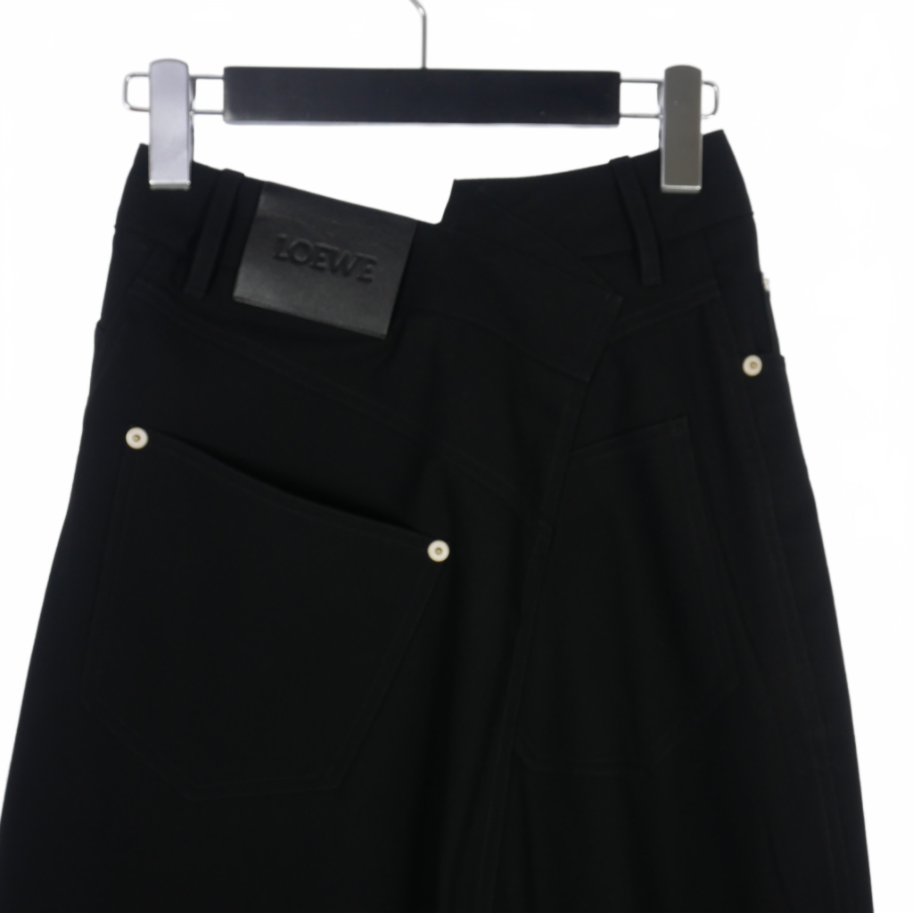 ロエベ LOEWE アシンメトリー ロングスカート 32 黒 ブラック 1727170