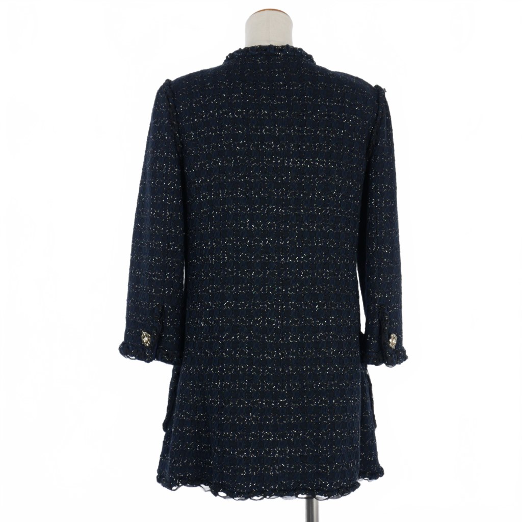 シャネル CHANEL ツイード ジャケット コート 36 紺 ネイビー P31330 