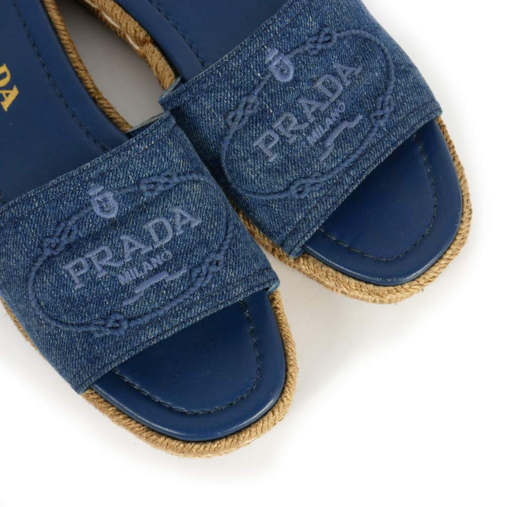 プラダ PRADA デニム ロゴ刺繍 エスパドリーユ サンダル スリッポン 