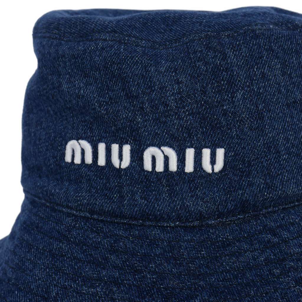 ミュウミュウ miumiu ロゴ刺繍 デニム バケットハット S インディゴ 青  