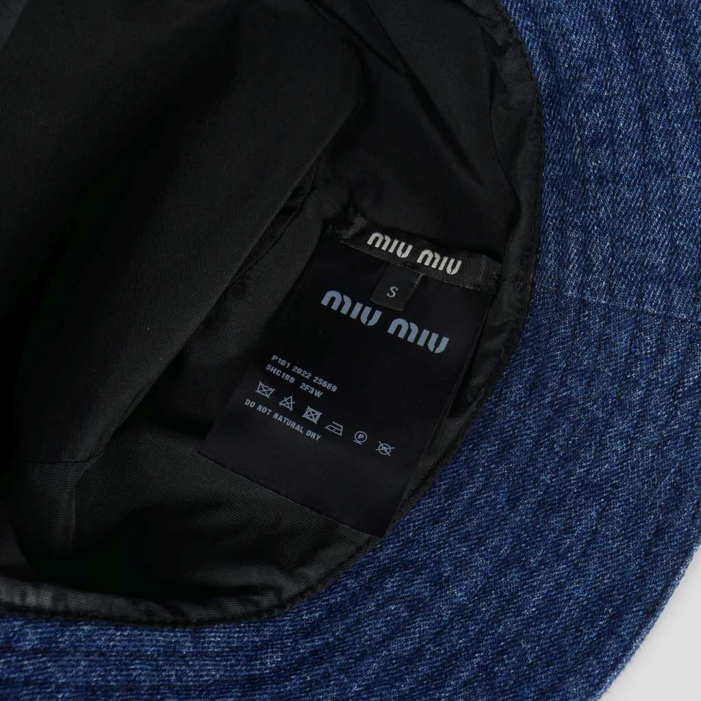 ミュウミュウ miumiu ロゴ刺繍 デニム バケットハット S インディゴ 青  