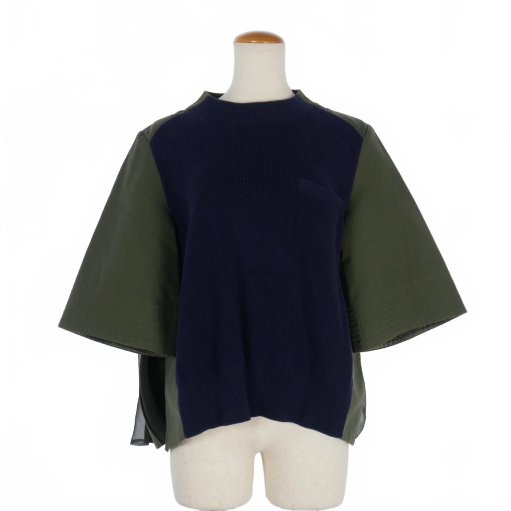 サカイ sacai バックプリーツ 切替 トップス ニット 半袖 サイズ3 