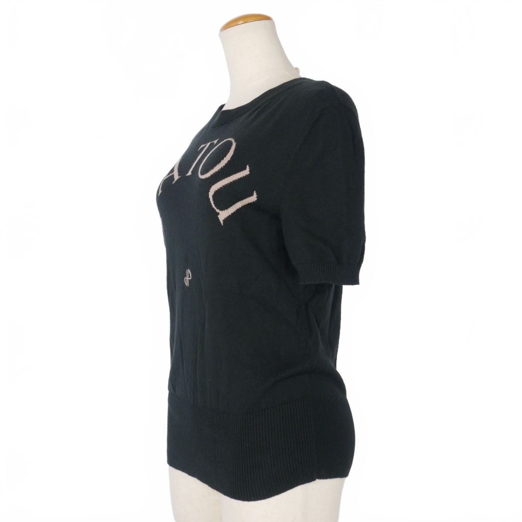 新品 PATOU 半袖ニット ブラック L PATOU 半袖 ニット ブラック ロゴ
