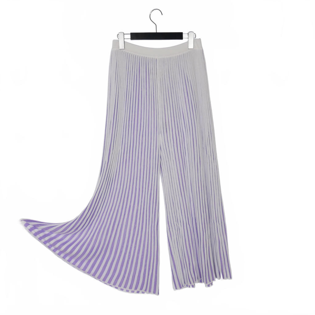 未使用品 エムエムシックス メゾンマルジェラ MM6 Maison Margiela 22SS ストライプ ニットプリーツパンツ スラックス S ホワイト パープル 白 紫 S52KA0354 国内正規 