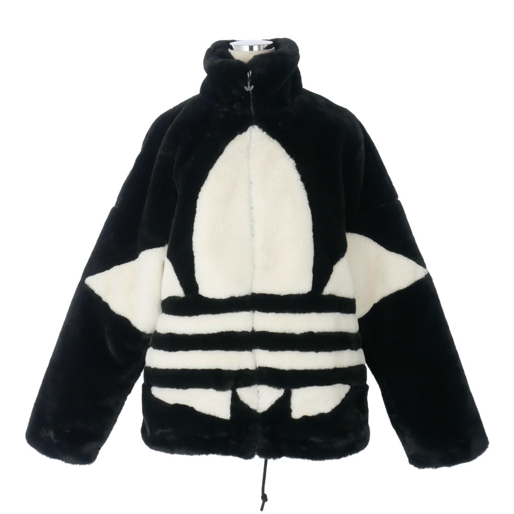 アディダス adidas ビッグロゴ ファー ボアジャケット ブルゾン M 白 