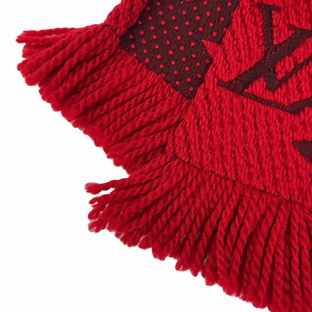 美品LOUIS VUITTON 赤 マフラー ウール シルク 美品LOUIS VUITTON 赤 マフラー ウール シルク