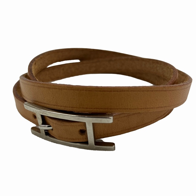 エルメス HERMES アピ3 MM Hapi 3 ブレスレット レザー シルバー金具  