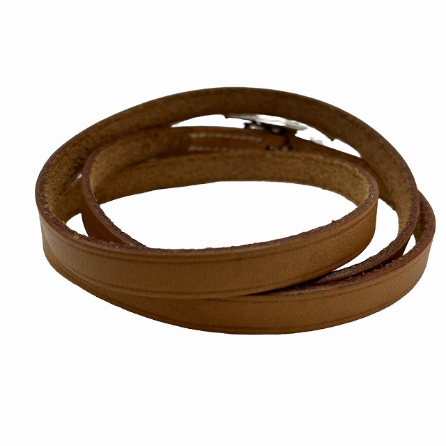 エルメス HERMES アピ3 MM Hapi 3 ブレスレット レザー シルバー金具  