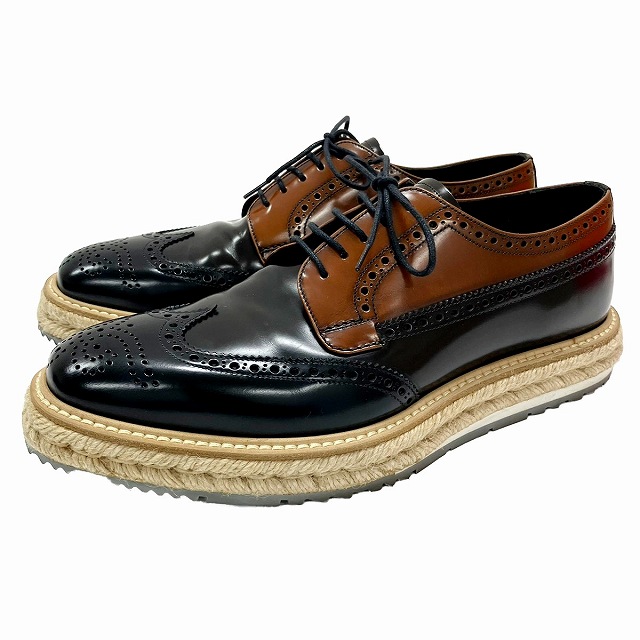 プラダ PRADA ウイングチップ レザー シューズ エスパドリーユ 2EG015