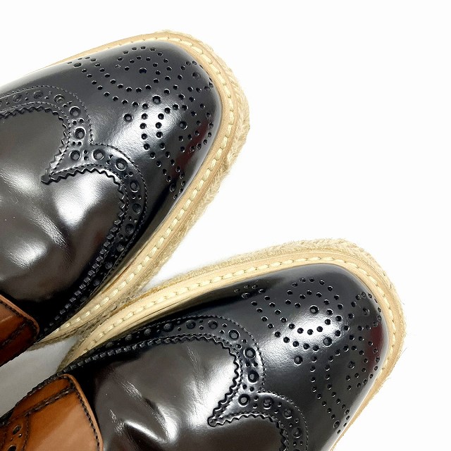 良品✨プラダ ウイングチップ エスパドリーユ ドレスシューズ 黒 PRADA◇ドレスシューズ/UK6/BLK/レザー/ウィングチップ : セカンド