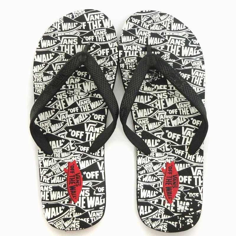 バンズ VANS ビーチサンダル トング ロゴ 総柄 黒 ブラック 7-8 27cm位 メンズ