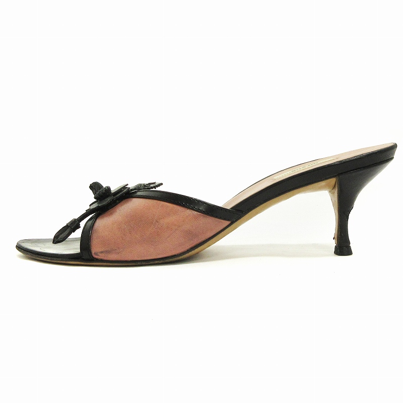 ★PRADA　プラダ　お花モチーフミュール サンダル　35★ プラダ PRADA フラワーモチーフ サンダル ミュール レザー