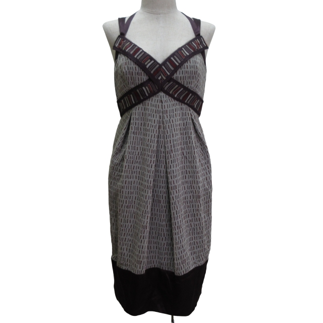 ポールカ PAULE KA ワンピース 膝丈 シルク エンジ系 36 Sサイズ相当  