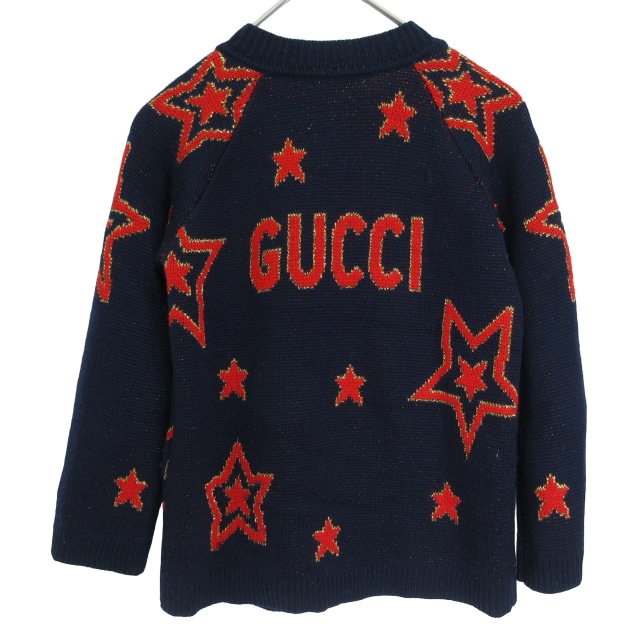 グッチ GUCCI カーディガン 長袖 星柄 ロゴ ラメ ネイビー レッド 6 