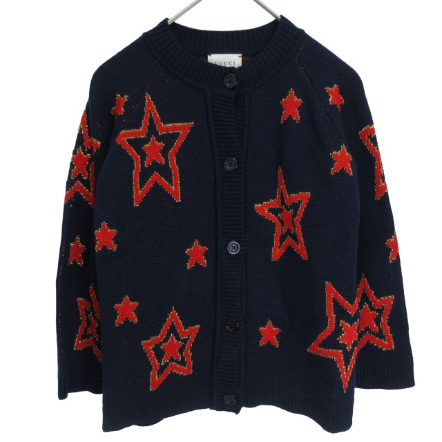 グッチ GUCCI カーディガン 長袖 星柄 ロゴ ラメ ネイビー レッド 6 