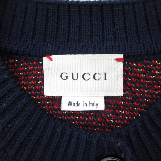 グッチ GUCCI カーディガン 長袖 星柄 ロゴ ラメ ネイビー レッド 6 