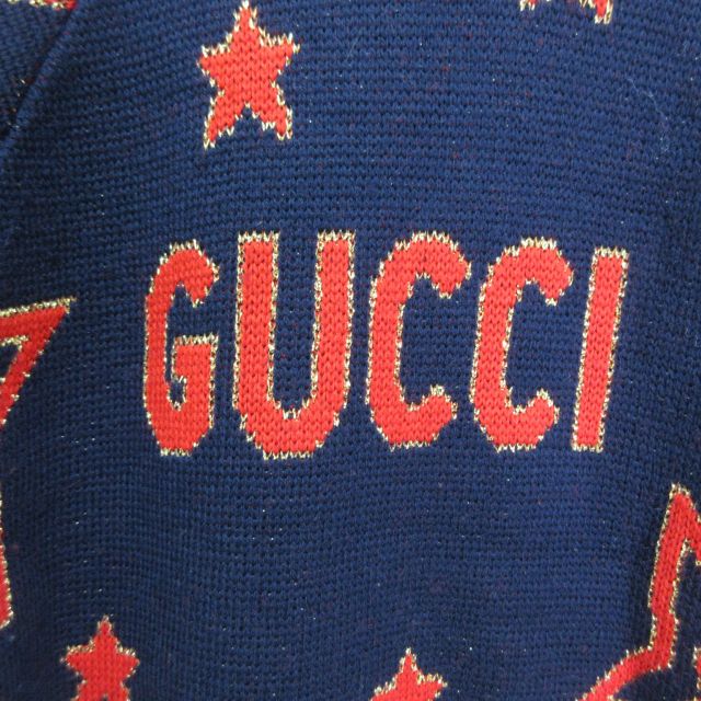 グッチ GUCCI カーディガン 長袖 星柄 ロゴ ラメ ネイビー レッド 6 