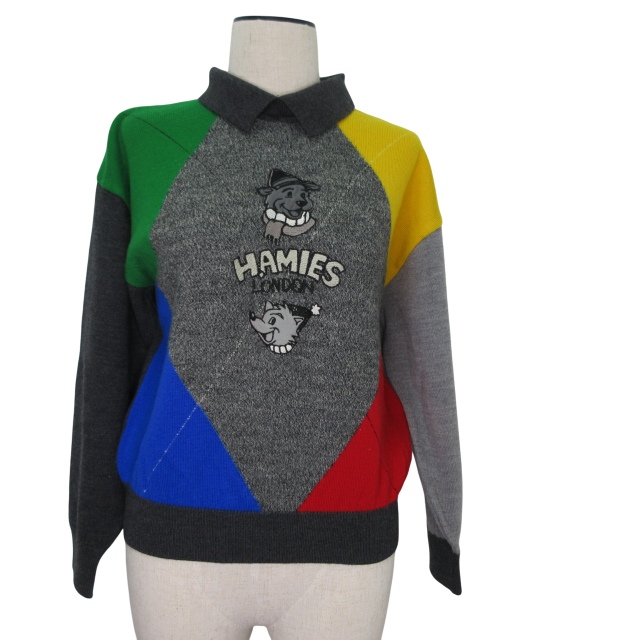 3316【激レア・美品】ハーディエイミス ビッグ刺繍バックロゴ ニットブルゾン ハーディエイミス HARDY AMIES SPORT 長袖 ニット 襟付き 3 Lサイズ