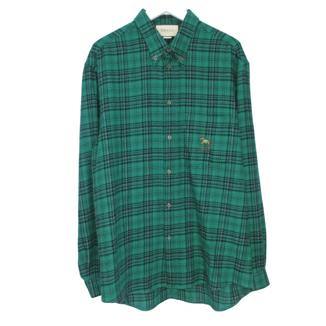 グッチ GUCCI 美品 672701 22ss ロッキングホース刺繍 チェックシャツ  