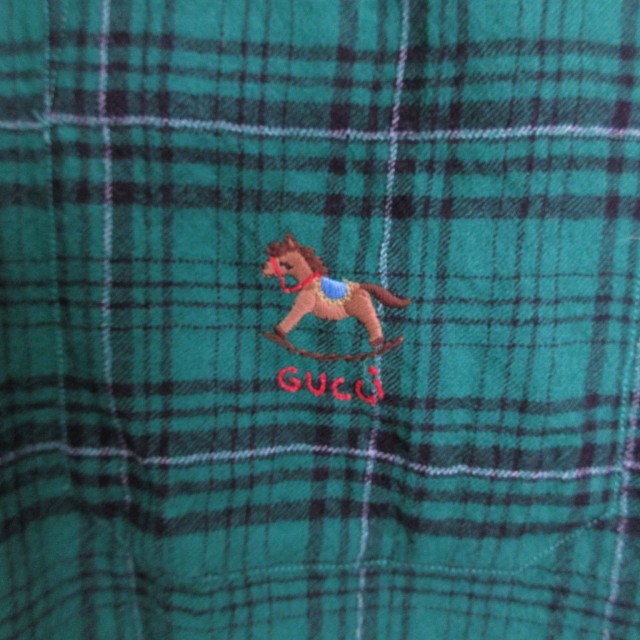 グッチ GUCCI 美品 672701 22ss ロッキングホース刺繍 チェックシャツ  