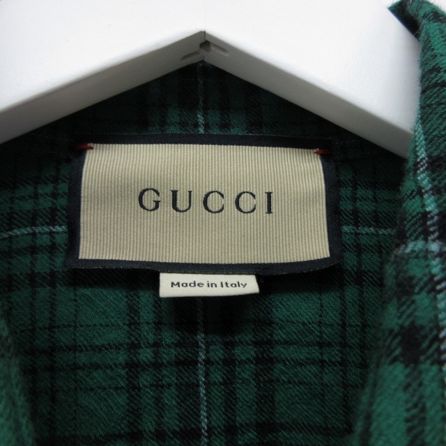 グッチ GUCCI 美品 672701 22ss ロッキングホース刺繍 チェックシャツ  