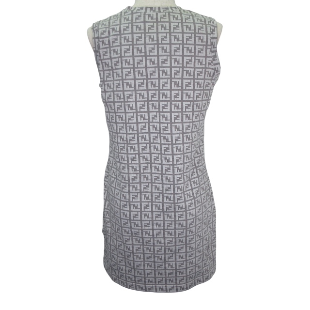 【美品】FENDI ズッカ パイル地 ノースリーブ ワンピース サイズ44 FENDI パイル生地 ノースリーブワンピース 42 ネイビー L ズッカ柄