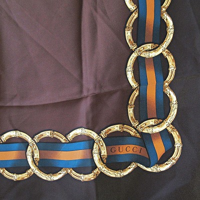 GUCCI グッチ インターロッキング スカーフ シルク ブラウン グッチ GUCCI 美品 バンブー インターロッキングG 大判 スカーフ