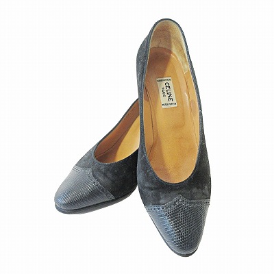 セリーヌ CELINE パンプス ハイヒール ヌバック 型押しレザー 