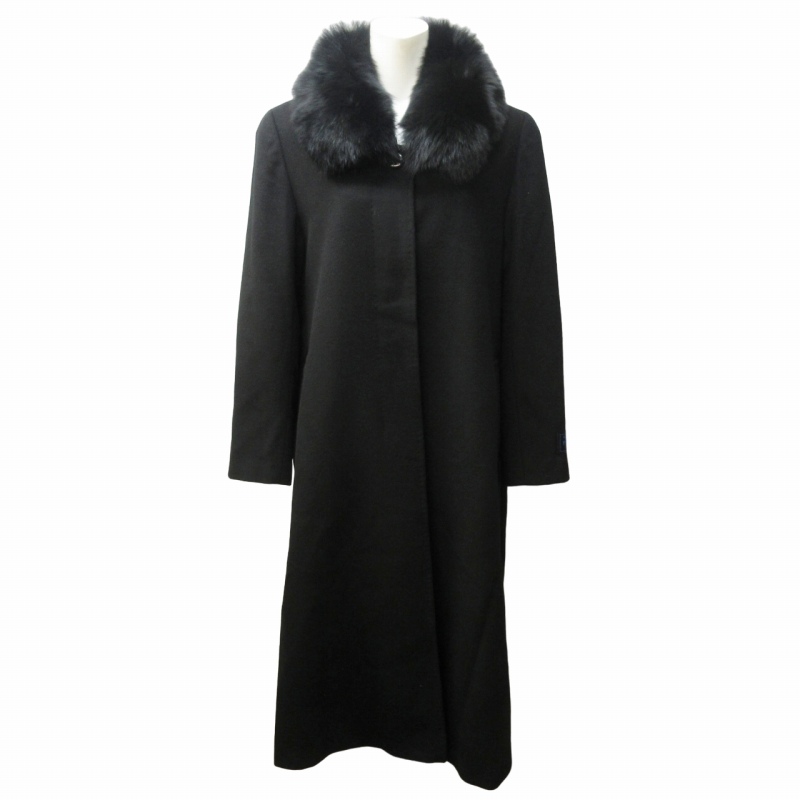 【BALMAIN バルマン】カシミヤ/シルク ファー付きロングコート バルマン ロングコート コート 美品 高級 カシミヤ シルク M ファー付