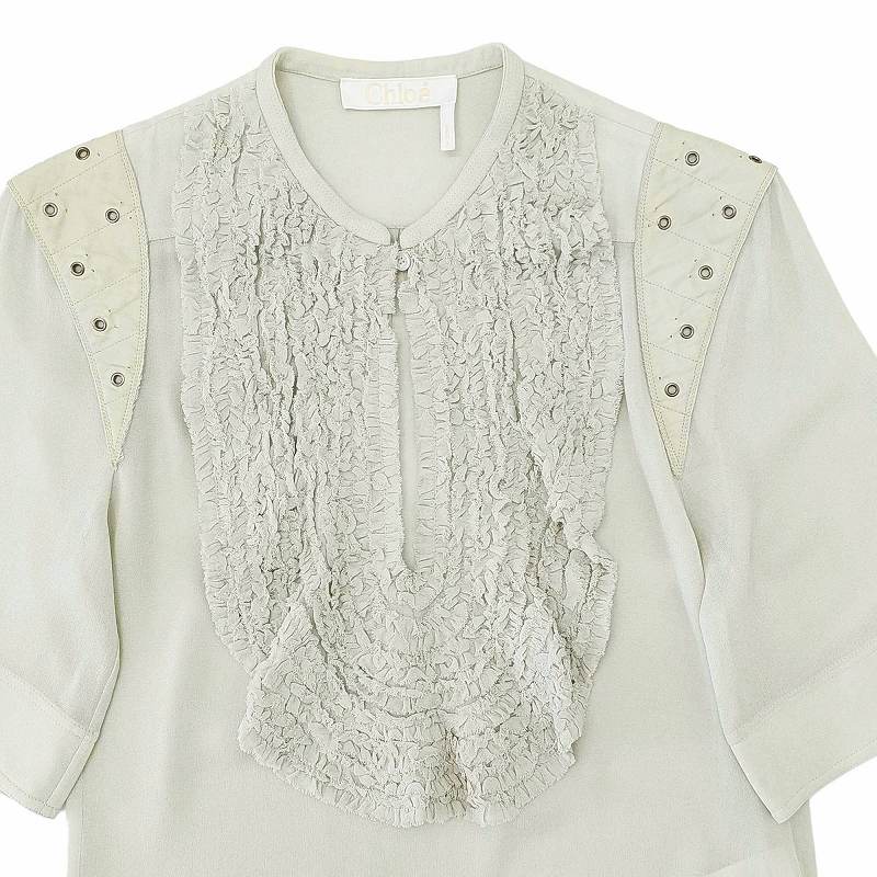 クロエ CHLOE レースフリルブラウス シャツ 半袖 シフォン ハトメ 