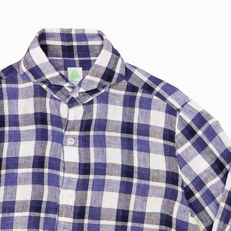 フィナモレ finamore 美品 カッタウェイリネンシャツ ギンガム 