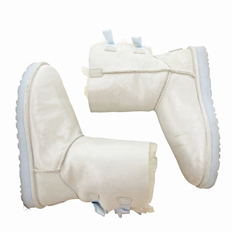 アグ UGG ムートン ショート ブーツ リボン ビジュー 7 24cm シルバー 