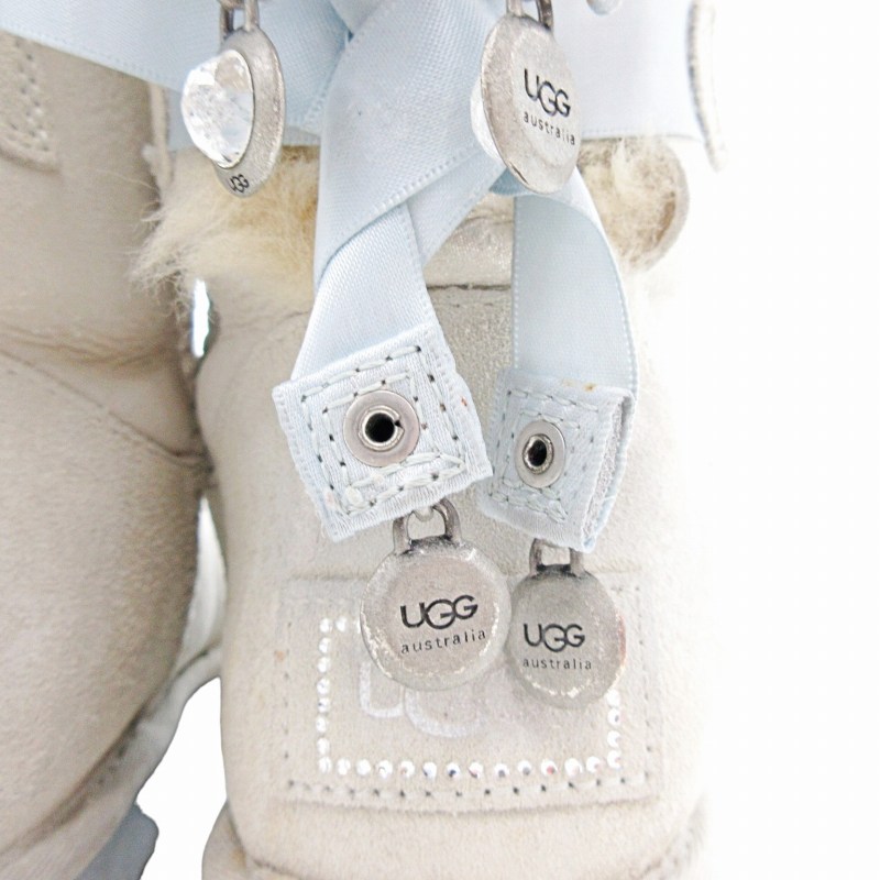 アグ UGG ムートン ショート ブーツ リボン ビジュー 7 24cm シルバー 