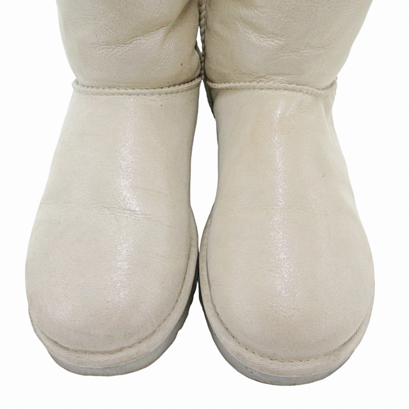 アグ UGG ムートン ショート ブーツ リボン ビジュー 7 24cm シルバー 
