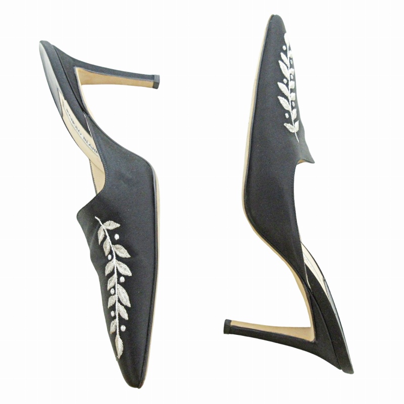 MANOLO BLAHNIK ブラックサテンミュール MANOLO BLAHNIK ブラックサテンミュール