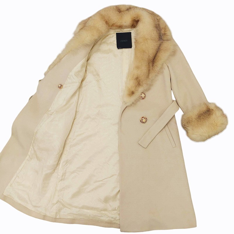 フェンディ FENDI 美品 フォックスファー カシミヤ ベルテッド ロング