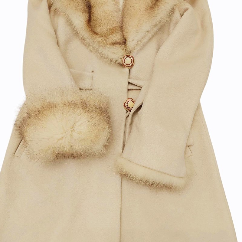 フェンディ FENDI 美品 フォックスファー カシミヤ ベルテッド ロング